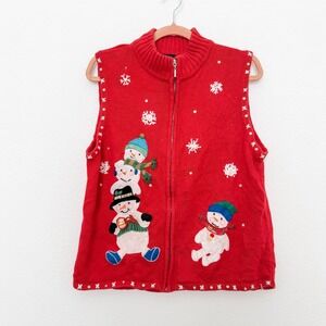Designer Originals Studio Joy Christmas‎ Snowman Vest Red Holiday Sleeveless